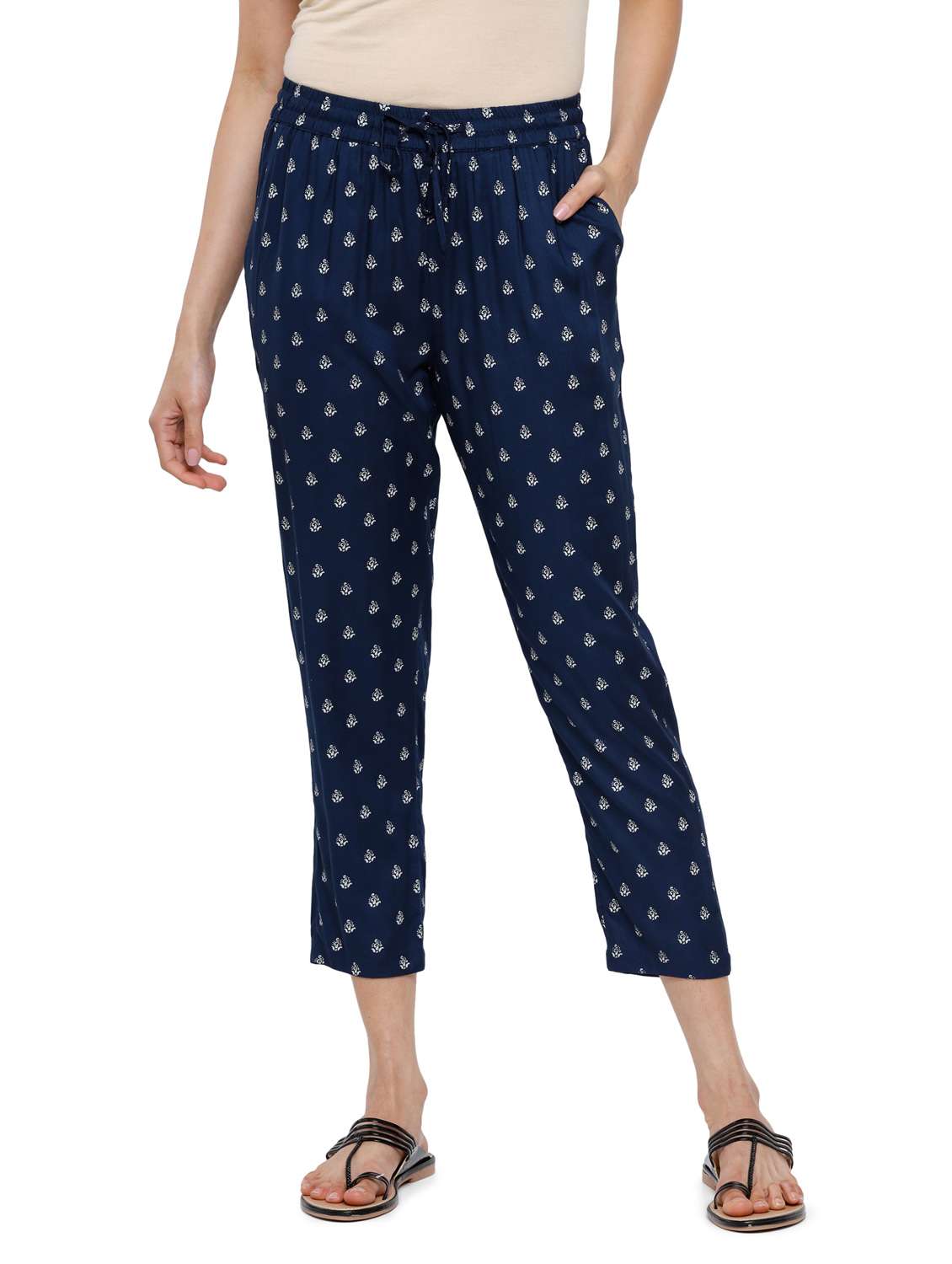 blue printed straight trouser