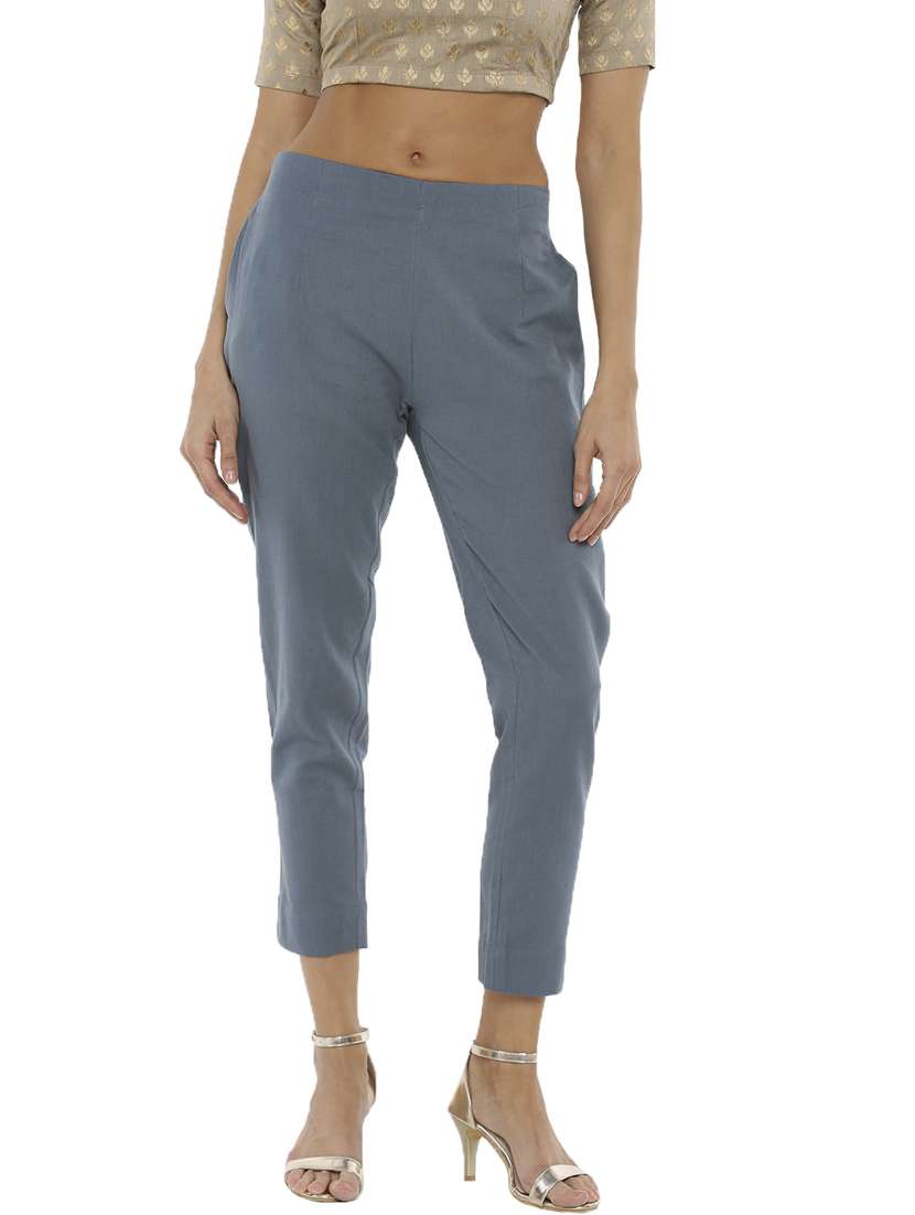 grey solid straight trouser