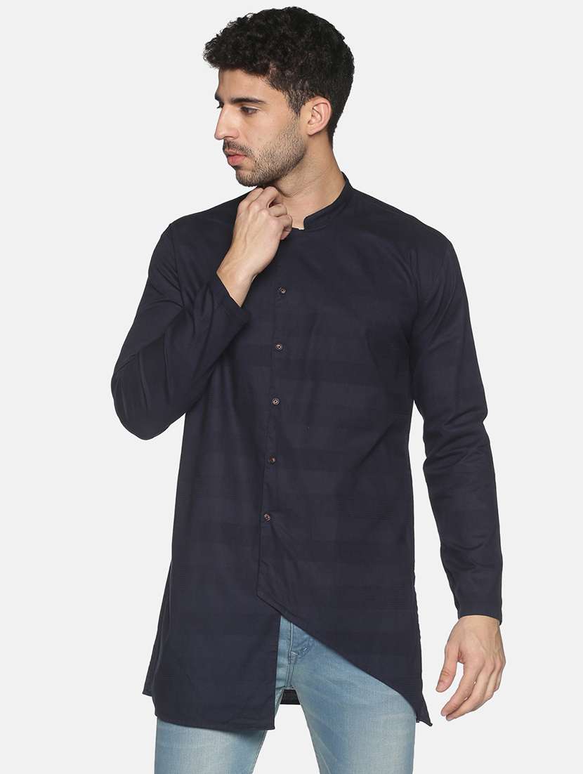 men solid mandarin neck asymmetric kurta
