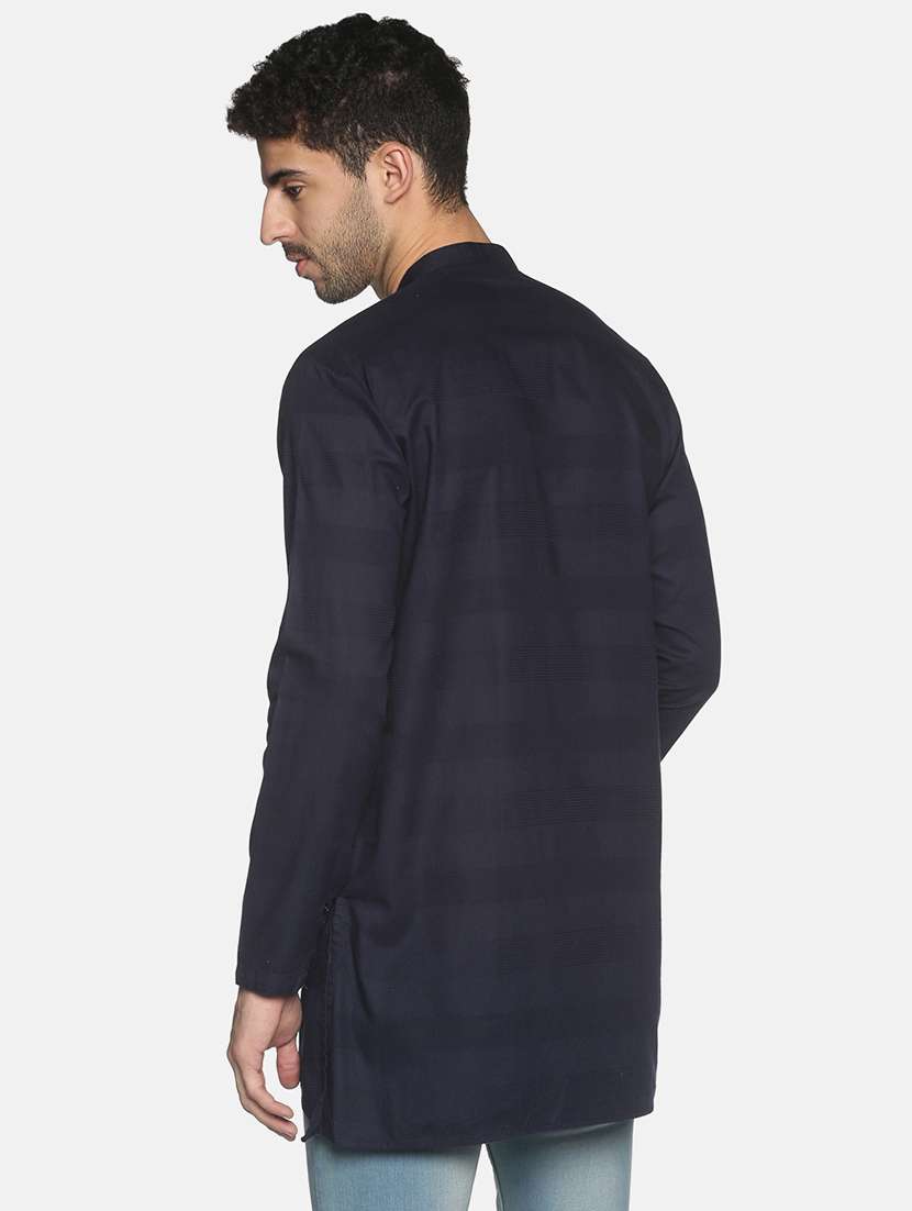 men solid mandarin neck asymmetric kurta - 18203307 - Standard Image - 2
