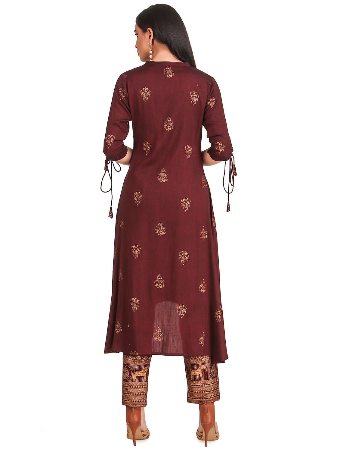burgundy rayon kurta pant set - 18203686 - Standard Image - 2