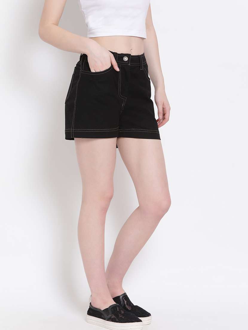 mid rise solid denim short - 18204084 -  Standard Image - 2