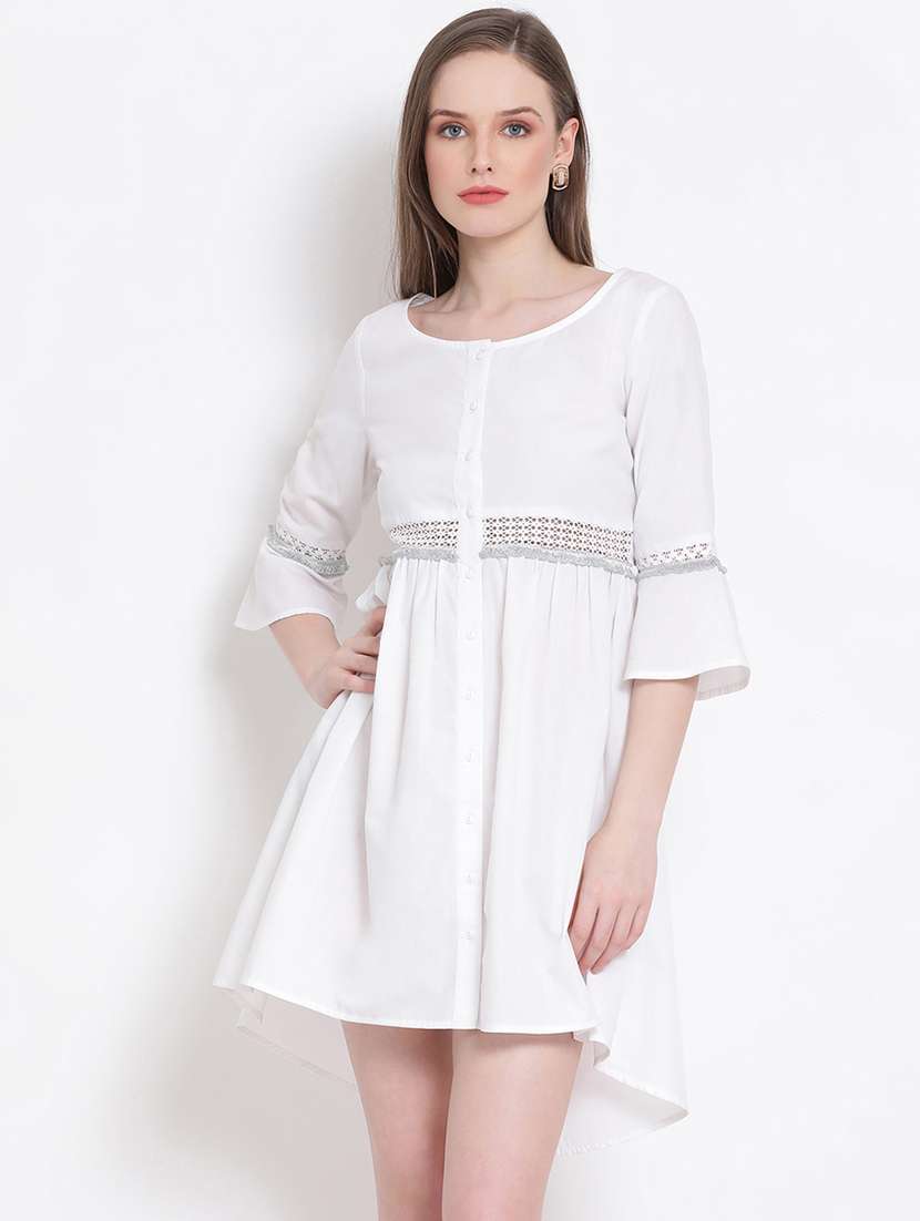 bell sleeved solid a-line dress - 18204223 - Zoom Image - 0