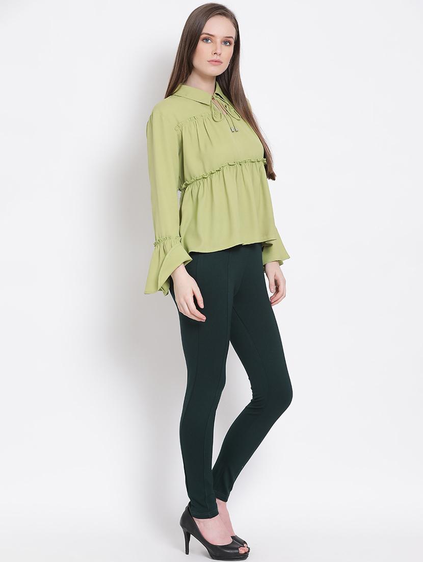 tie up neck top with solid trouser - 18204332 - Standard Image - 2