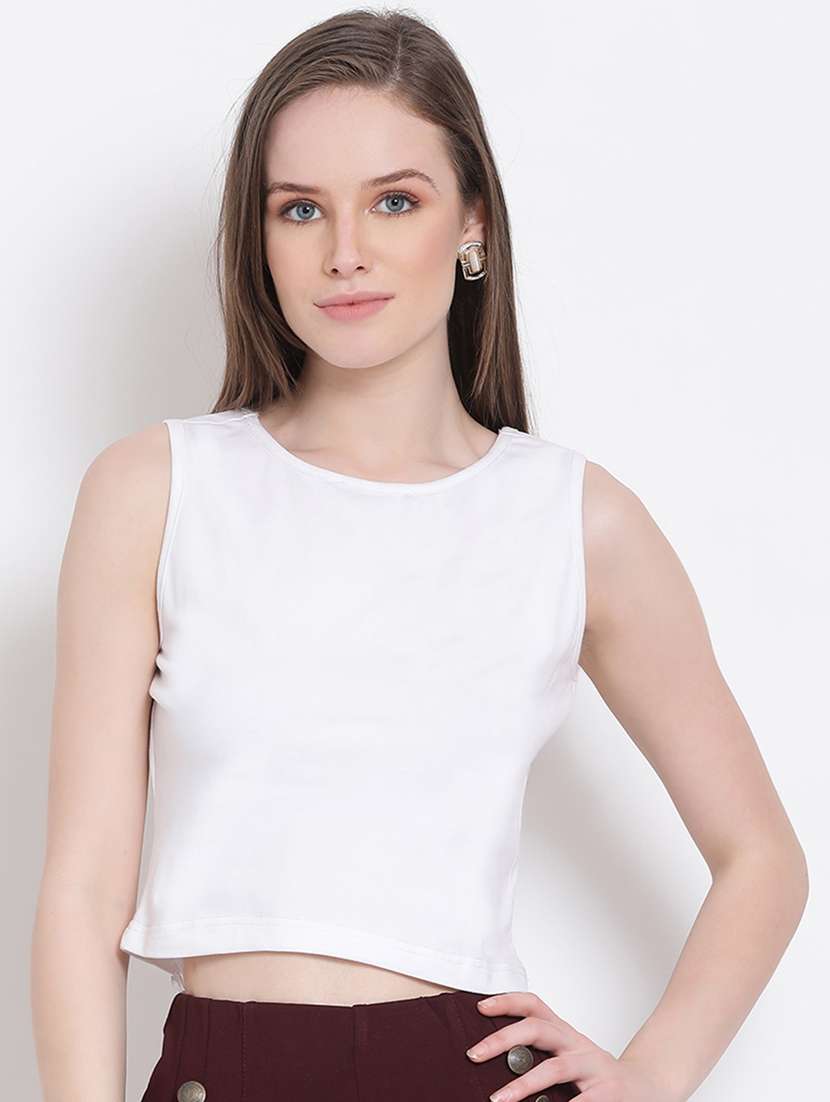 women's crop round neck top