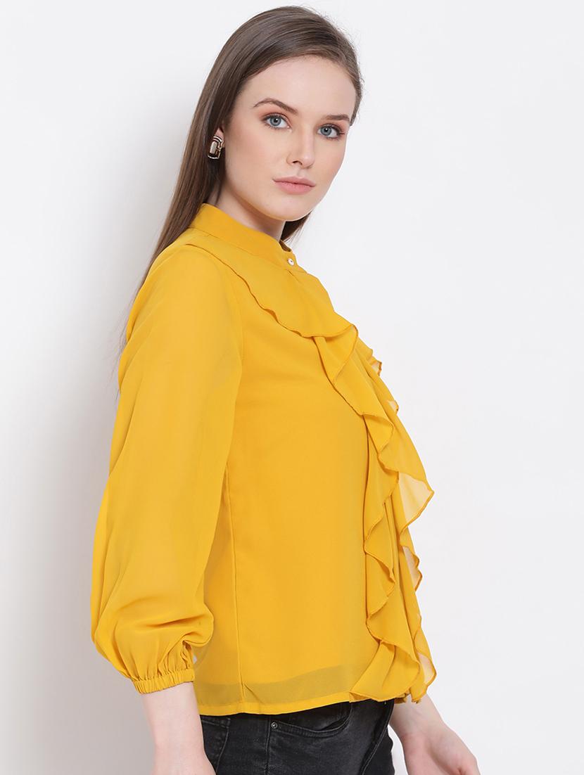 women's ruffle mandarin neck top - 18204937 - Standard Image - 2