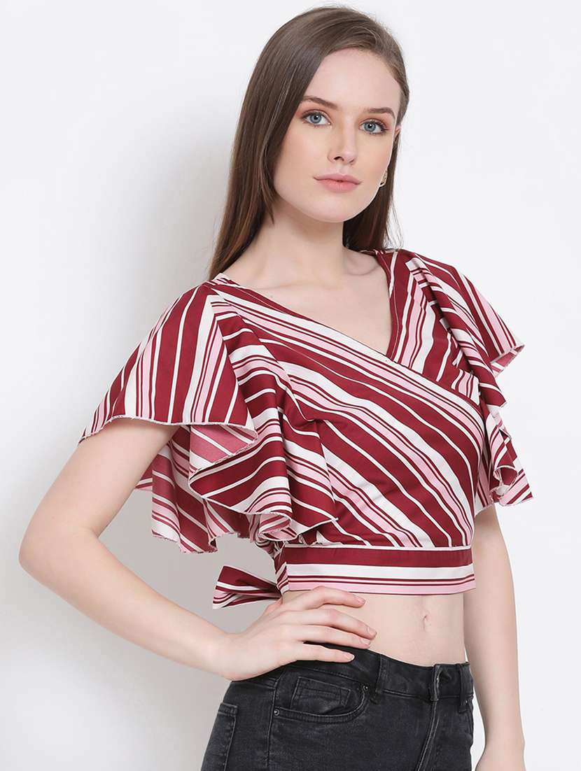 women's wrap overlap neck top - 18204946 - Standard Image - 2