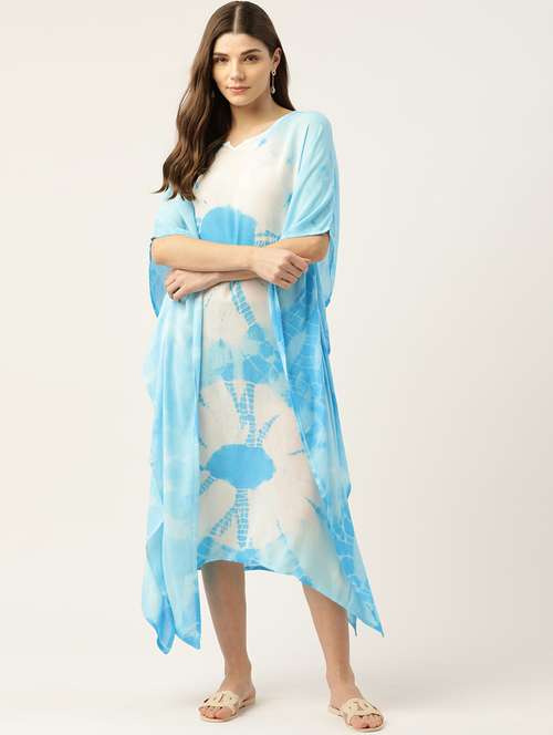 notch neck tie & dye maxi kaftan - 18205393 -  Standard Image - 0