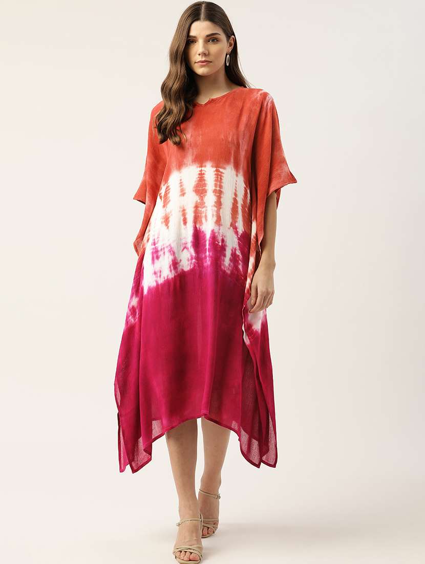 notch neck tie & dye maxi kaftan - 18205394 - Zoom Image - 0