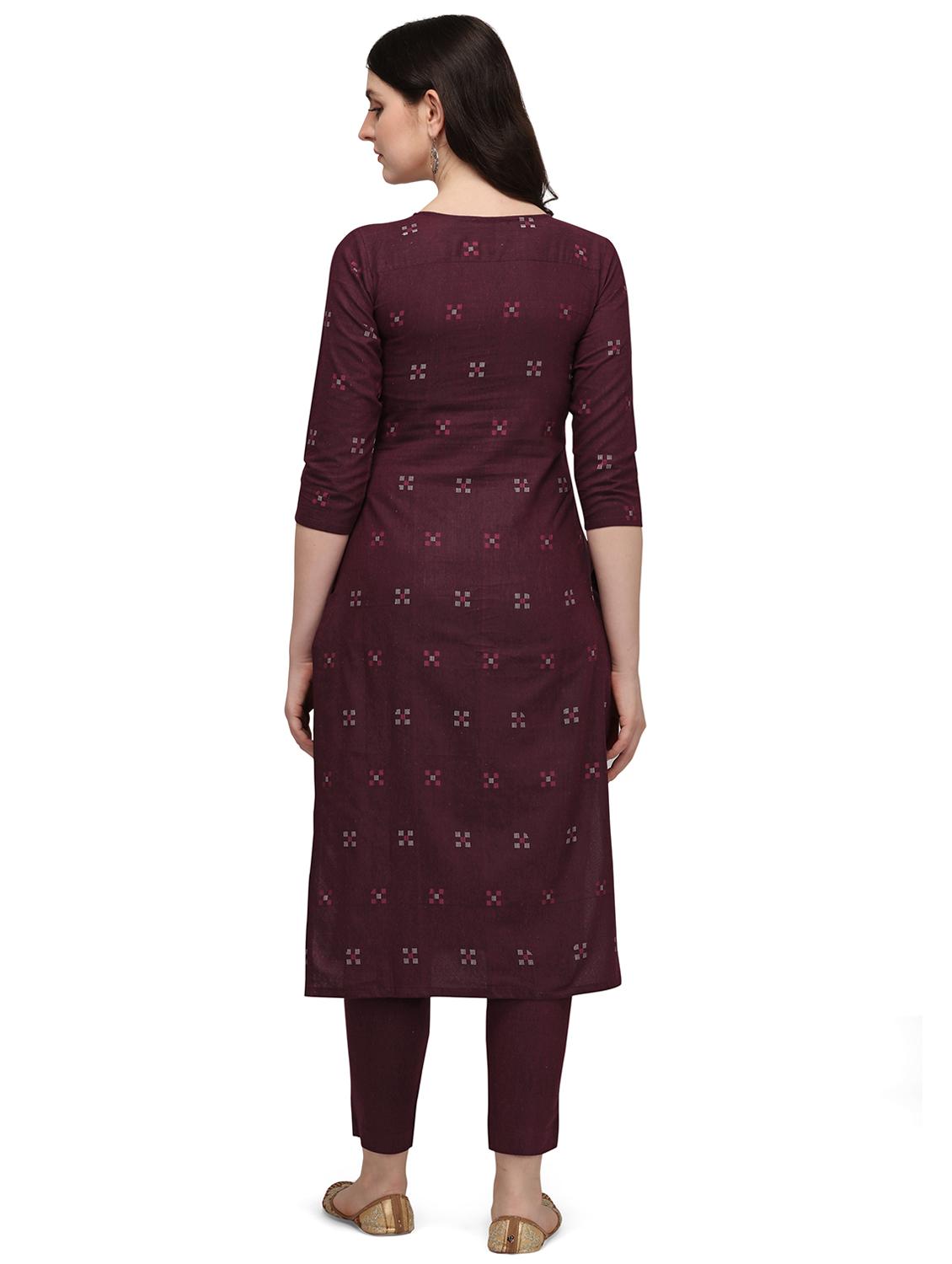 maroon cotton blend straight kurta - 18205616 - Standard Image - 2