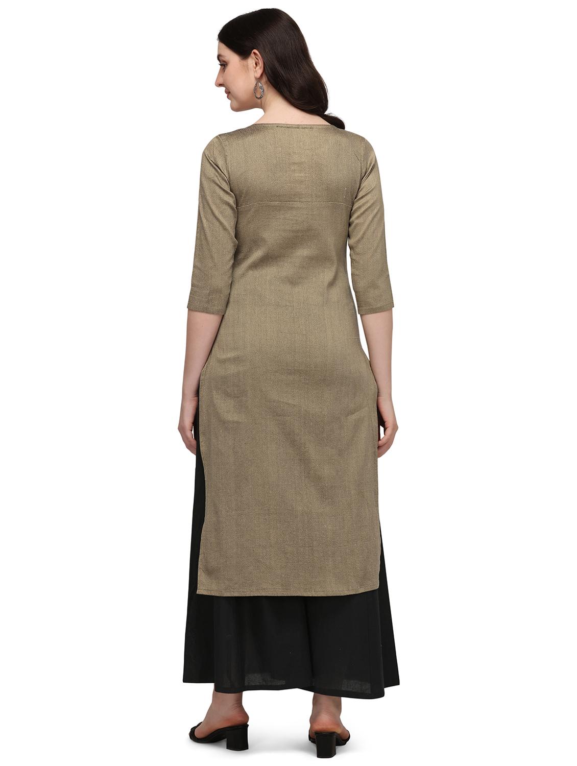beige cotton blend straight kurta - 18205625 - Standard Image - 2