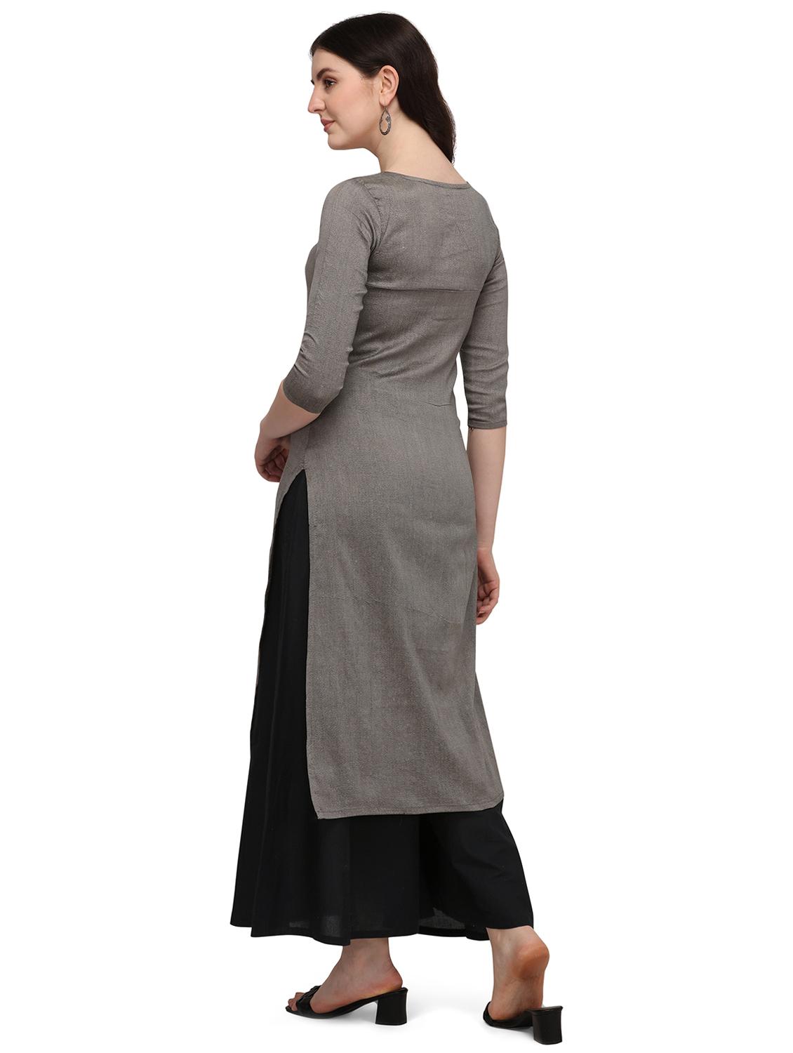 grey cotton blend straight kurta - 18205627 - Standard Image - 2
