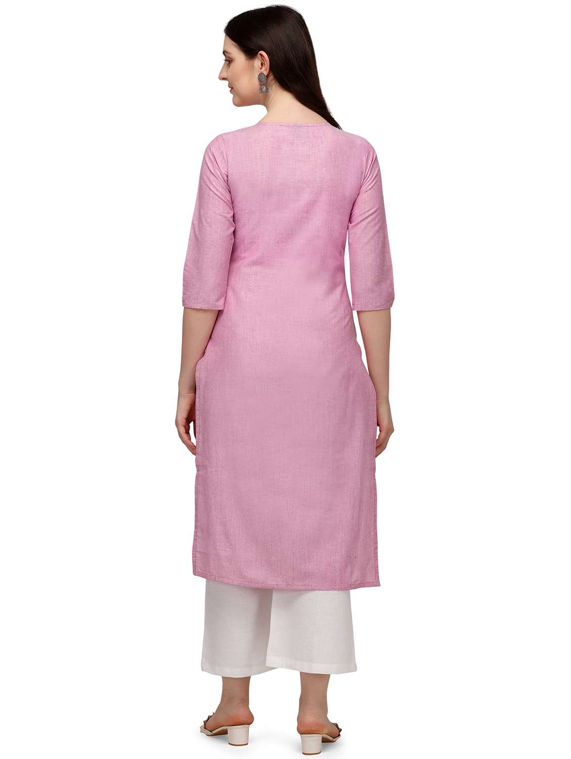 pink cotton blend straight kurta - 18205675 -  Standard Image - 2