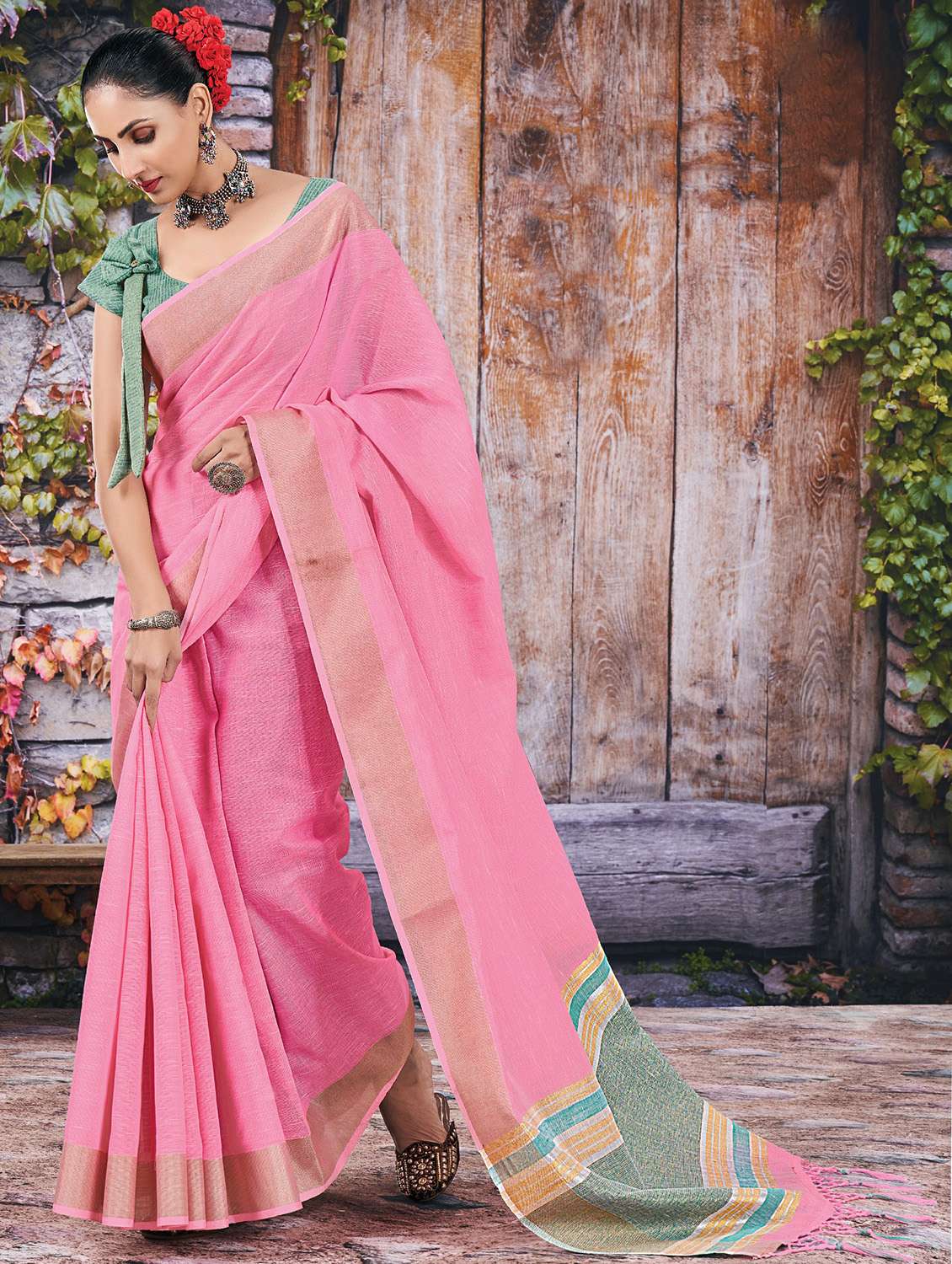 self design woven saree