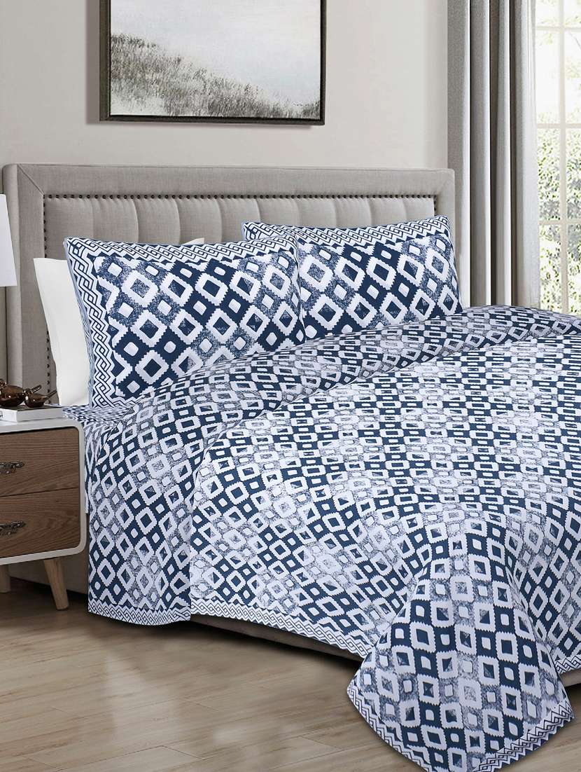 texstylers 100% cotton 90 inch x 108 inch jaipuri print king size bedsheet with 2 pillow covers