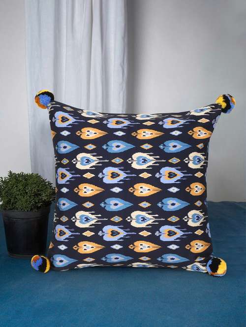 mezposh chintz black & multi color polycotton ikkat square cushion cover (lxw : 16x16 inch) - 18207905 -  Standard Image - 0