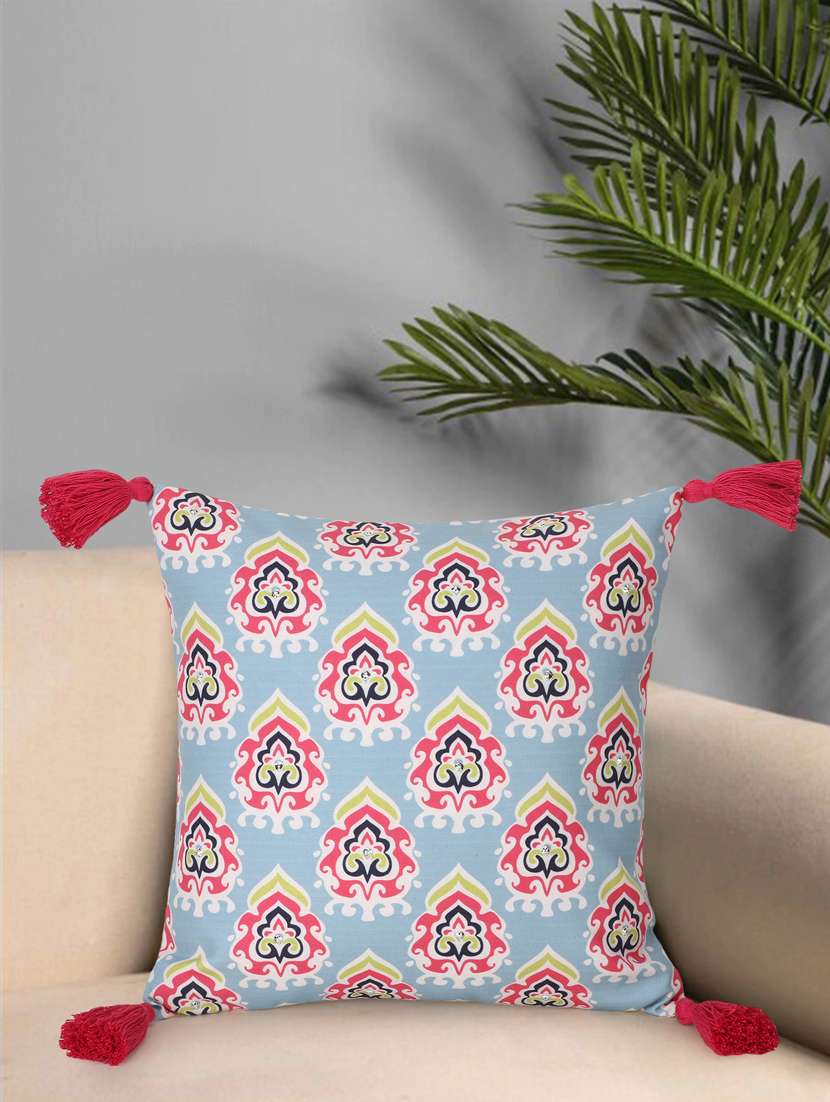 mezposh chintz grey & multi color polycotton damask square cushion cover (lxw : 16x16 inch) - 18207907 - Zoom Image - 0
