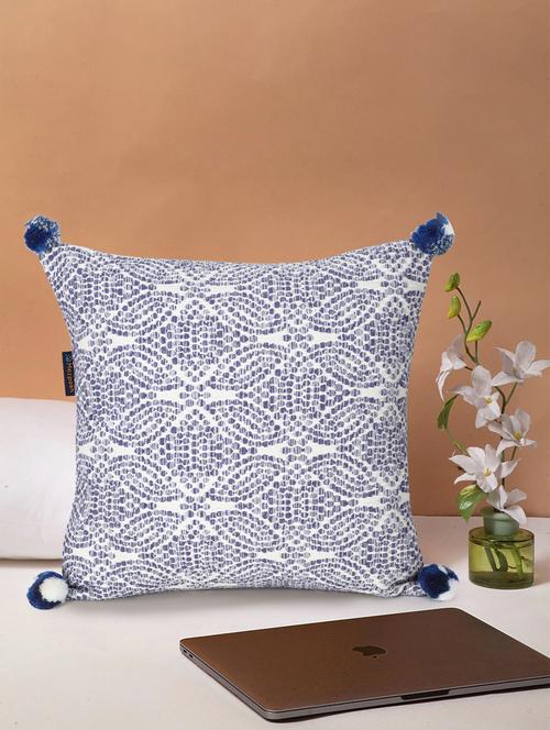 mezposh tribal white & blue color acrylic jacquard abstract square cushion cover (lxw : 16x16 inch) - 18207908 -  Standard Image - 0