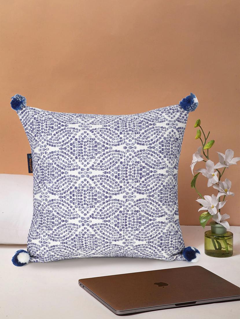 mezposh tribal white & blue color acrylic jacquard abstract square cushion cover (lxw : 16x16 inch) - 18207908 -  Zoom Image - 0