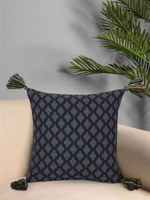 mezposh chintz black & multi color polycotton ethnic motifs square cushion cover (lxw : 16x16 inch) - 18207909 - Standard Image - 0