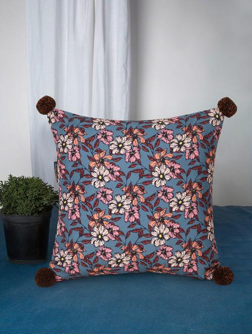 mezposh chintz grey & multi color polycotton floral square cushion cover (lxw : 16x16 inch) - 18207911 -  Standard Image - 0