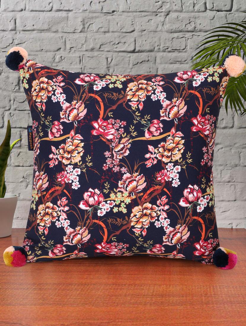 mezposh chintz navy & multi color polycotton floral square cushion cover (lxw : 16x16 inch)