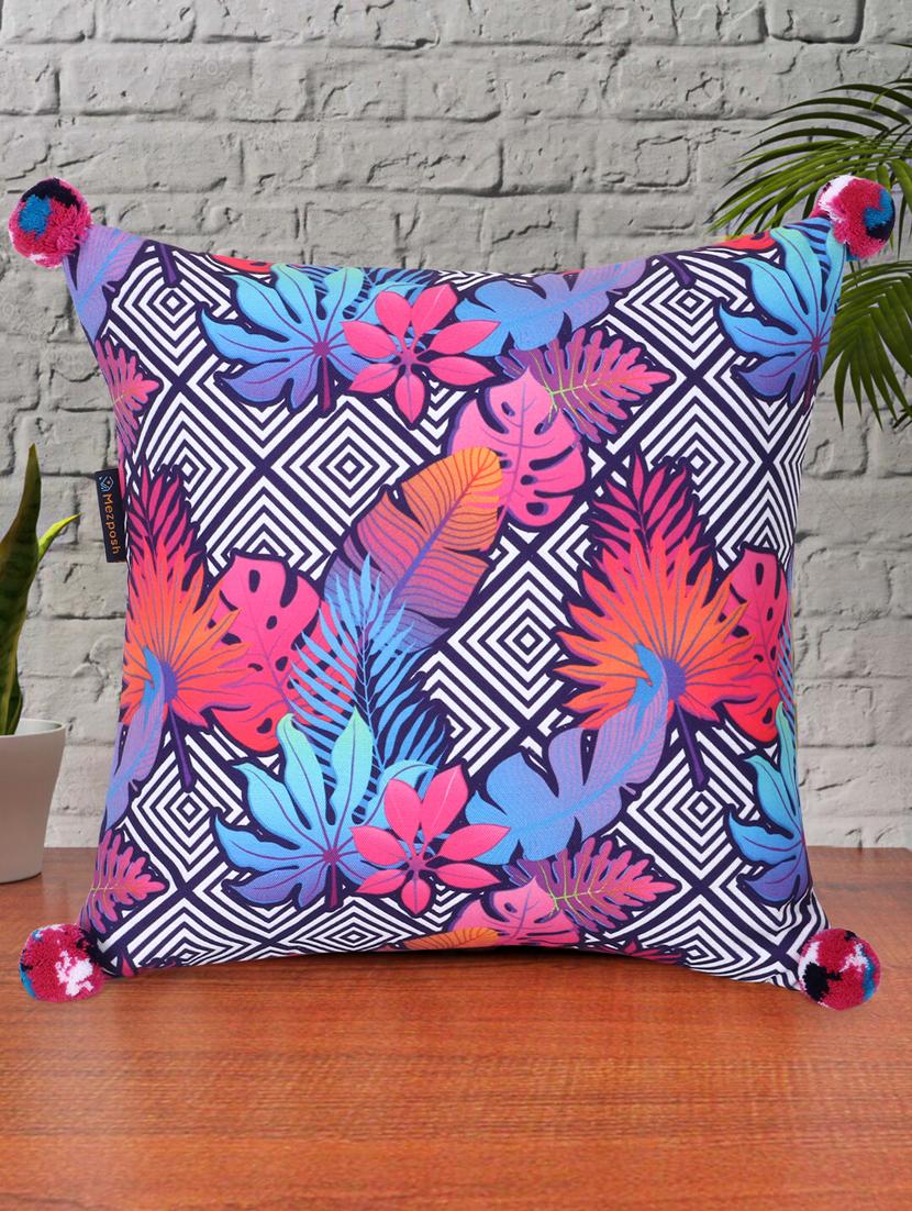 mezposh chintz pink & multi color polycotton botanical square cushion cover (lxw : 16x16 inch) - 18207917 - Zoom Image - 0