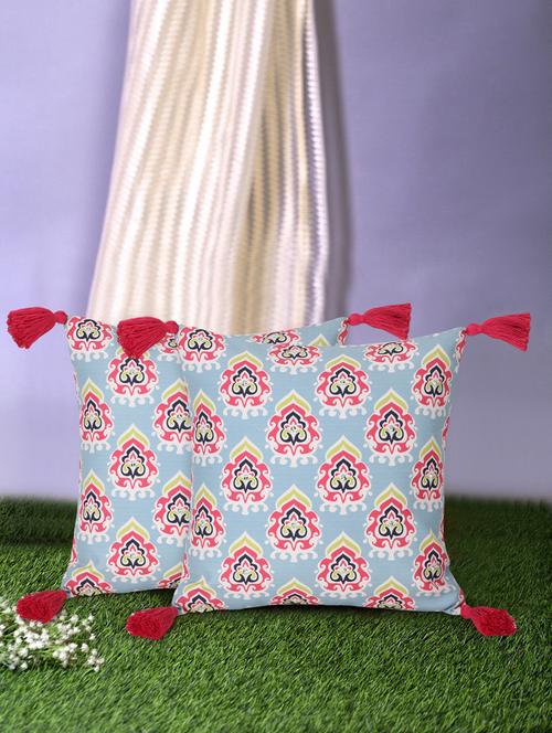 mezposh chintz grey & multi color polycotton damask digital printed cushion covers with tassels (16x16 inch) set of 2 - 18207929 - Standard Image - 0