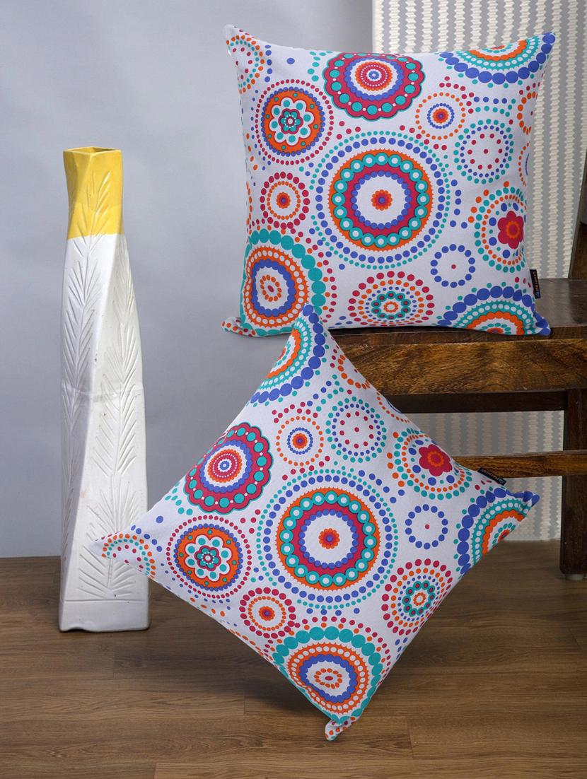 mezposh nomad light yellow & multi color cotton canvas mandala printed floor cushion covers (20x20 inch) set of 2 - 18207945 - Zoom Image - 0