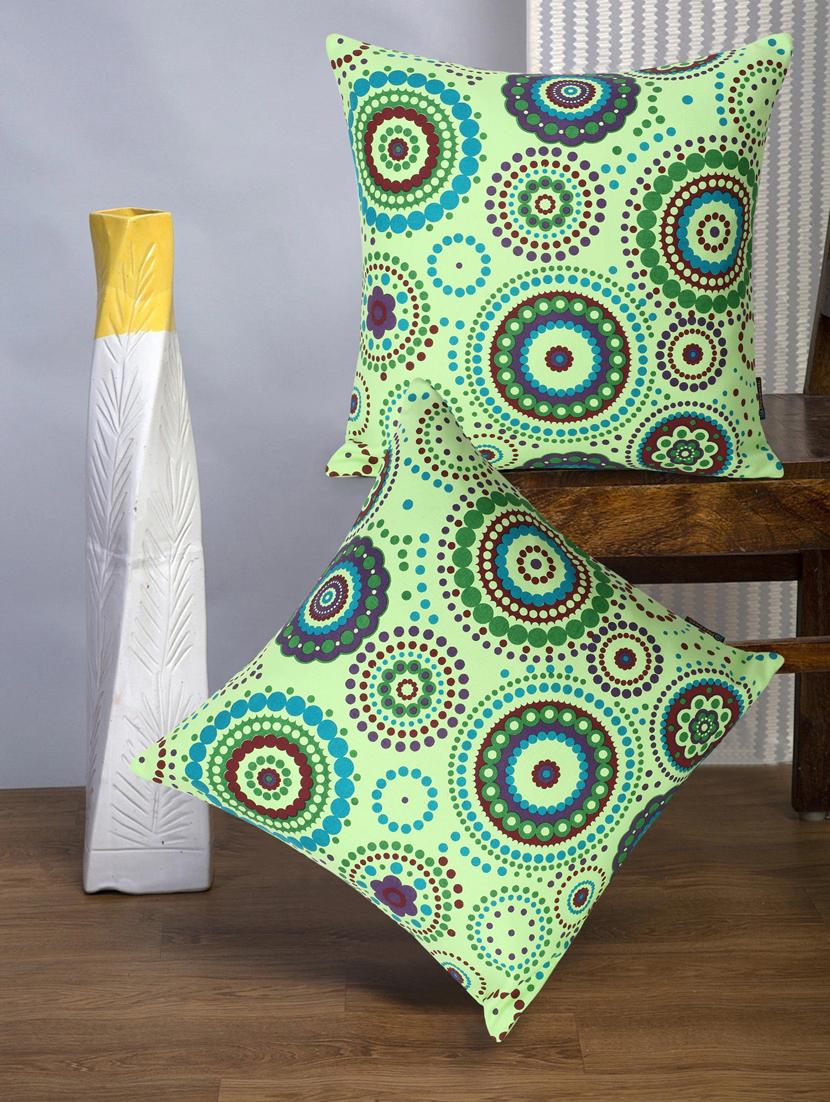 mezposh nomad light yellow & multi color cotton canvas mandala printed floor cushion covers (20x20 inch) set of 2 - 18207947 - Zoom Image - 0