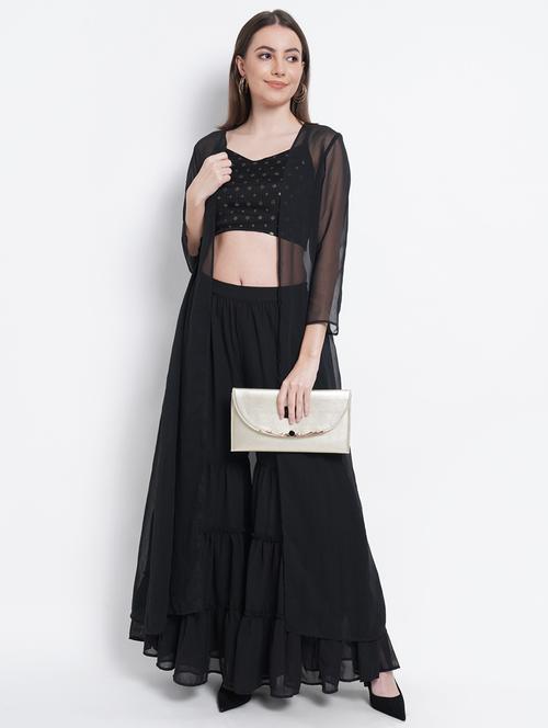 black kurta sharara fusion set - 18207959 -  Standard Image - 0