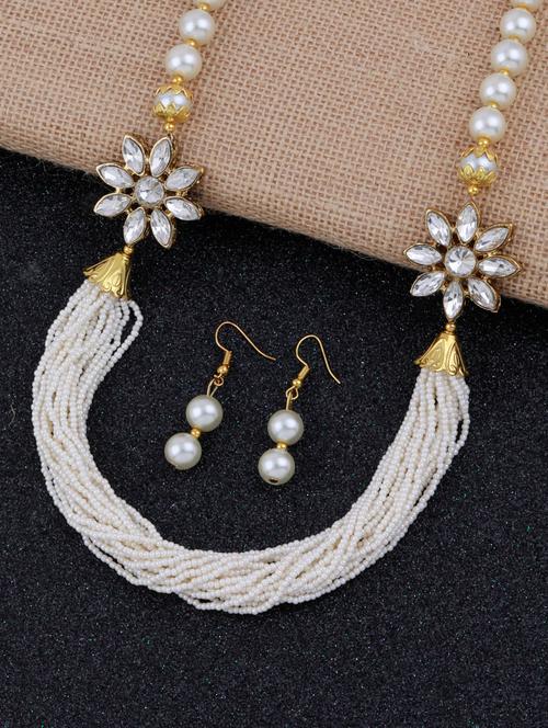 silver shine multi layer pearl stylish mala necklace set  - 18209562 -  Standard Image - 0
