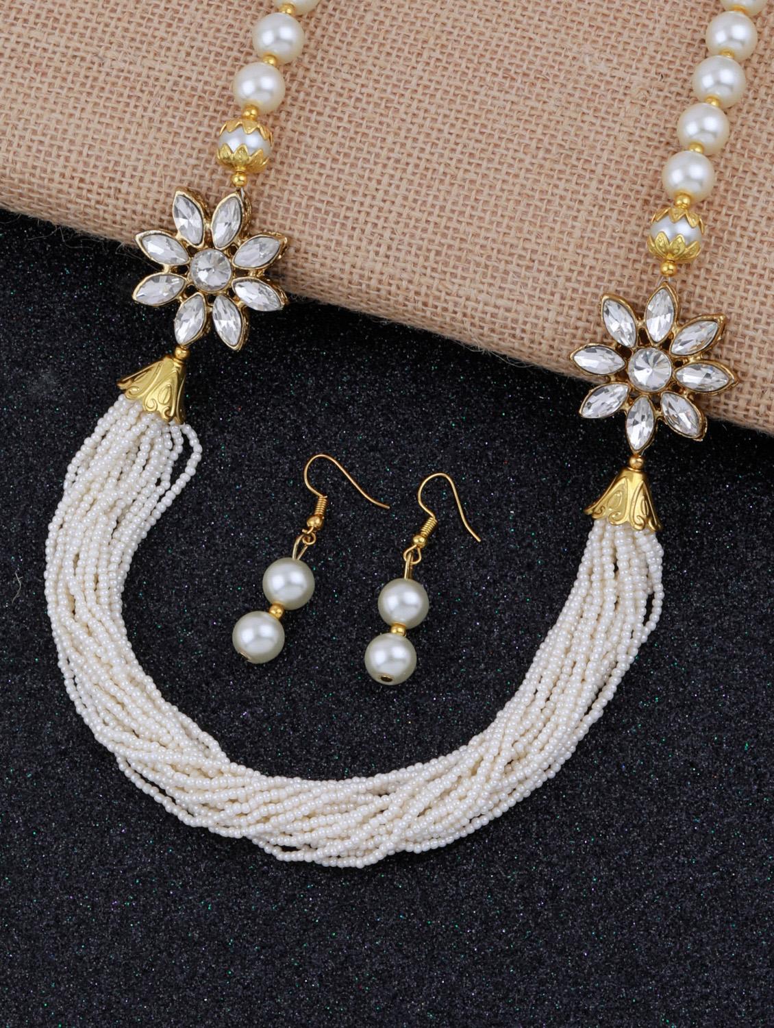 silver shine multi layer pearl stylish mala necklace set  - 18209562 -  Zoom Image - 0