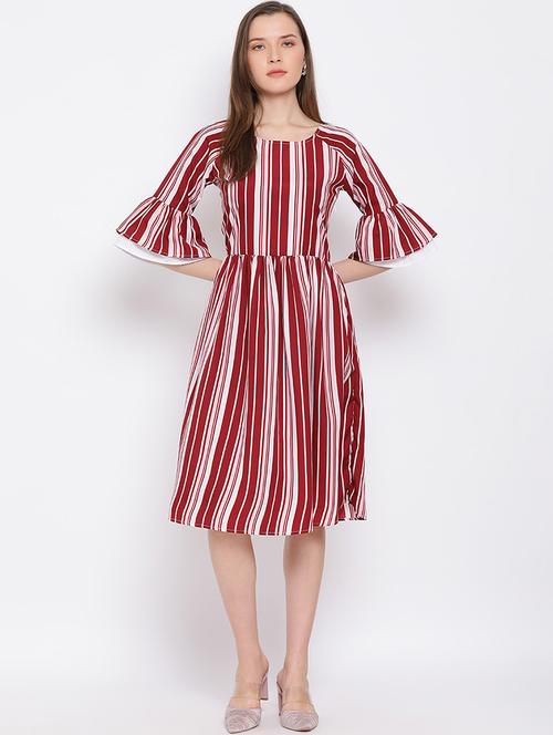 bell sleeved striped flared dress - 18209716 -  Standard Image - 0