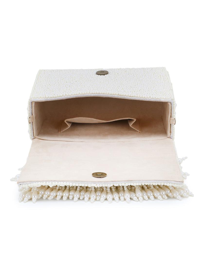 cream faux silk box clutch - 18209758 - Standard Image - 2