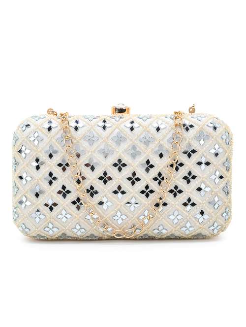 white faux silk box clutch - 18209763 - Standard Image - 0