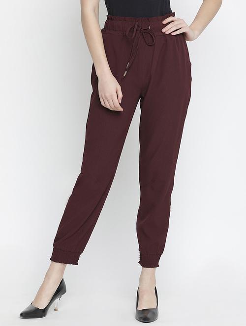 women solid maroon joggers - 18210667 - Standard Image - 0