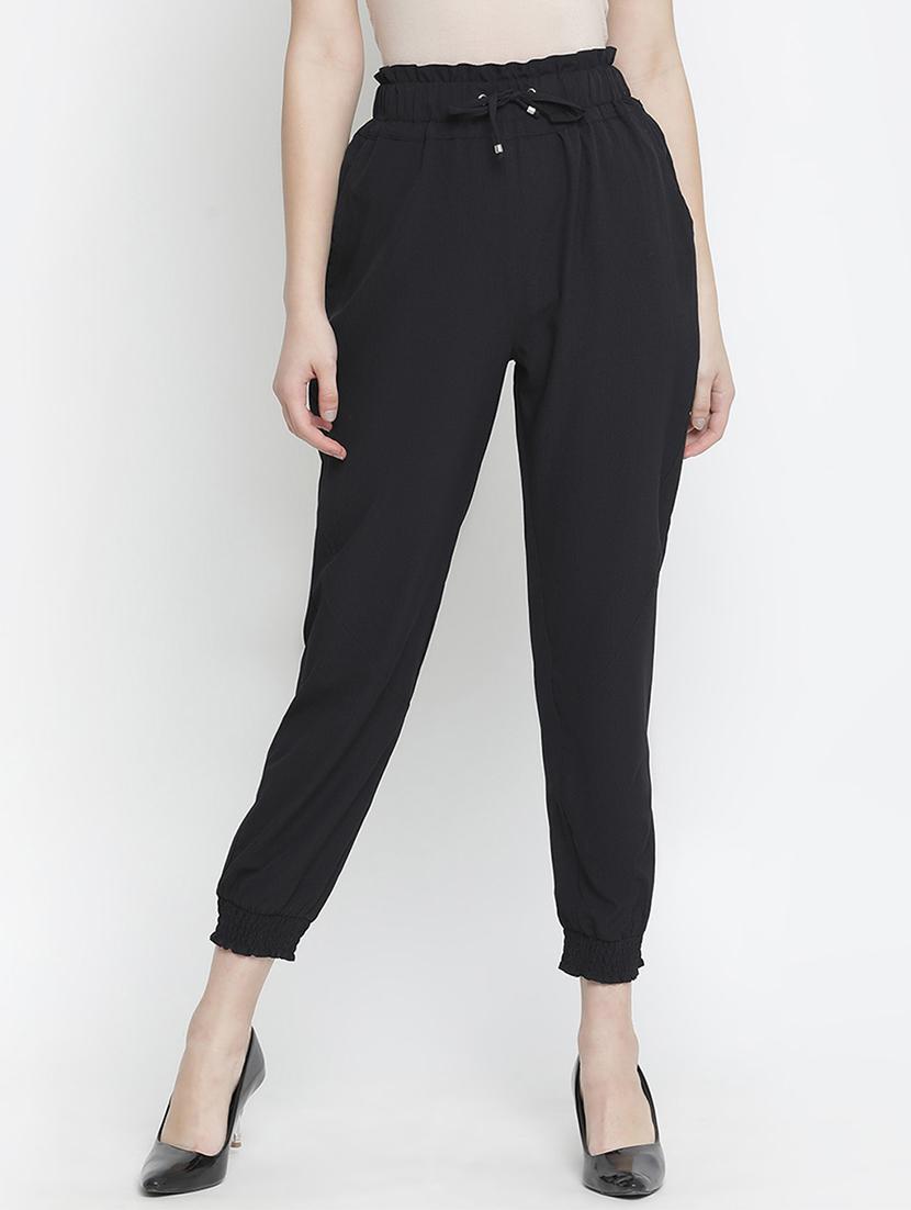 solid black flat front joggers