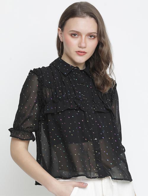 frill detail polka dot shirt - 18210717 - Standard Image - 0