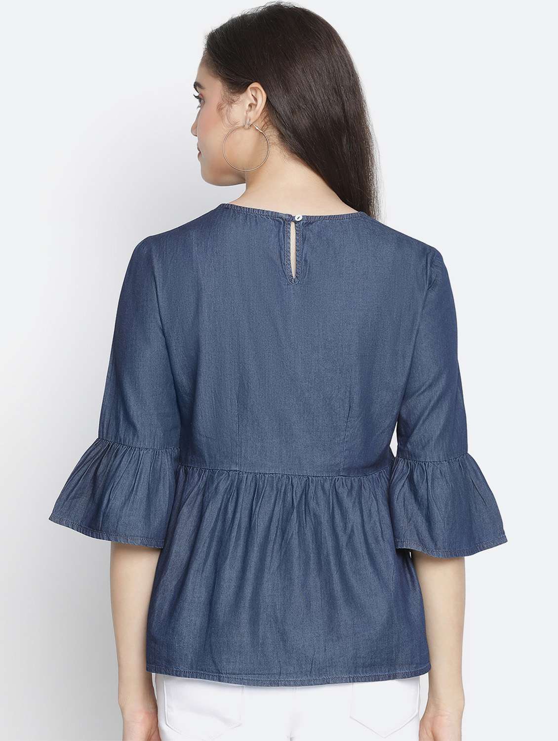 bell sleeved solid top - 18210774 - Standard Image - 2