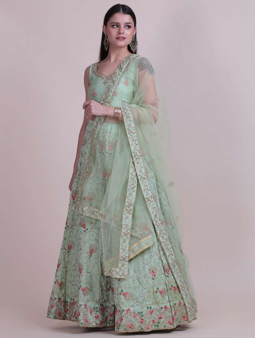 neon silk flared lehenga