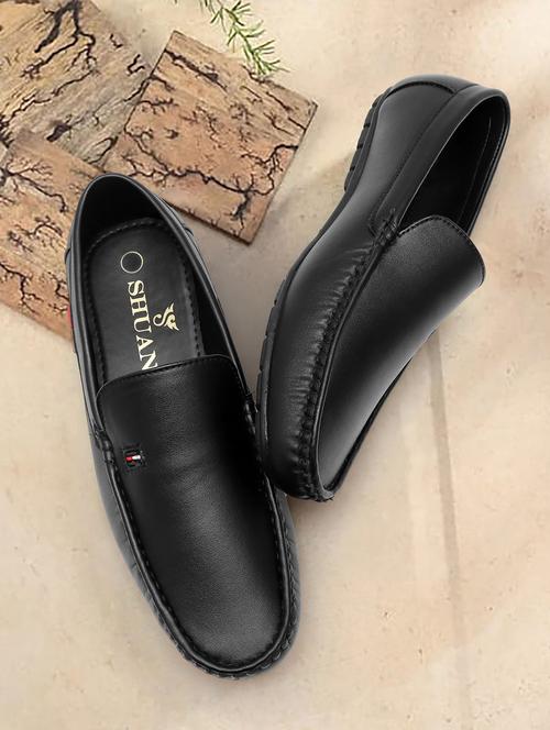 black synthetic slip on loafers - 18211178 - Standard Image - 0