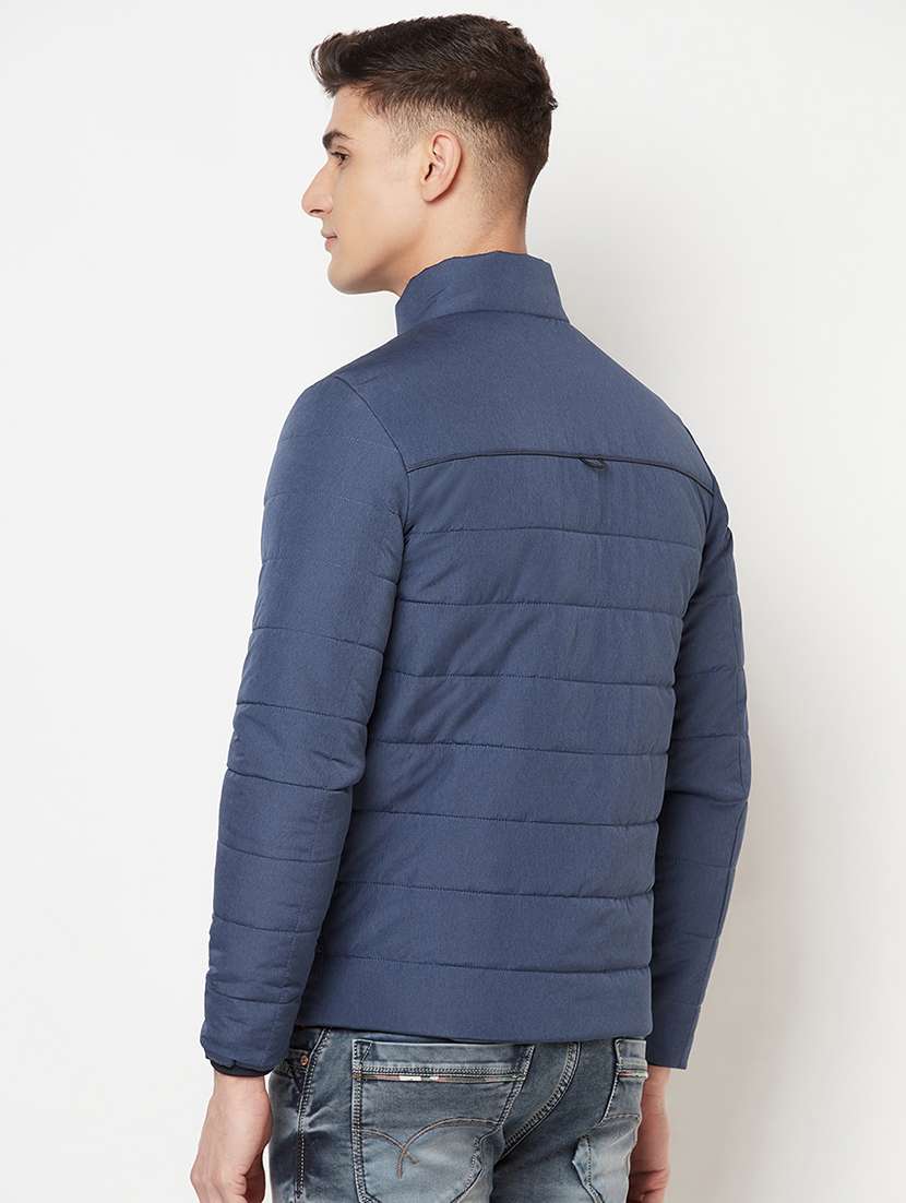 men blue solid long sleevequilted jacket - 18211500 - Standard Image - 2