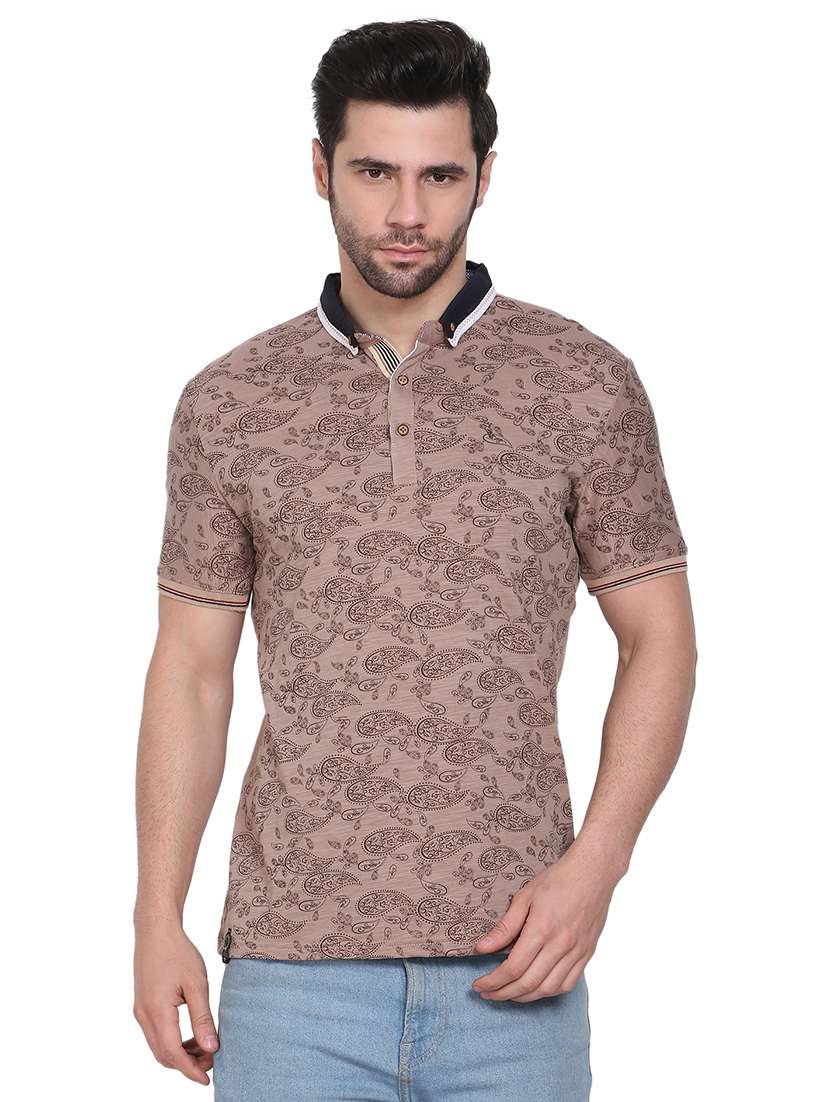 taupe printed polo t-shirt