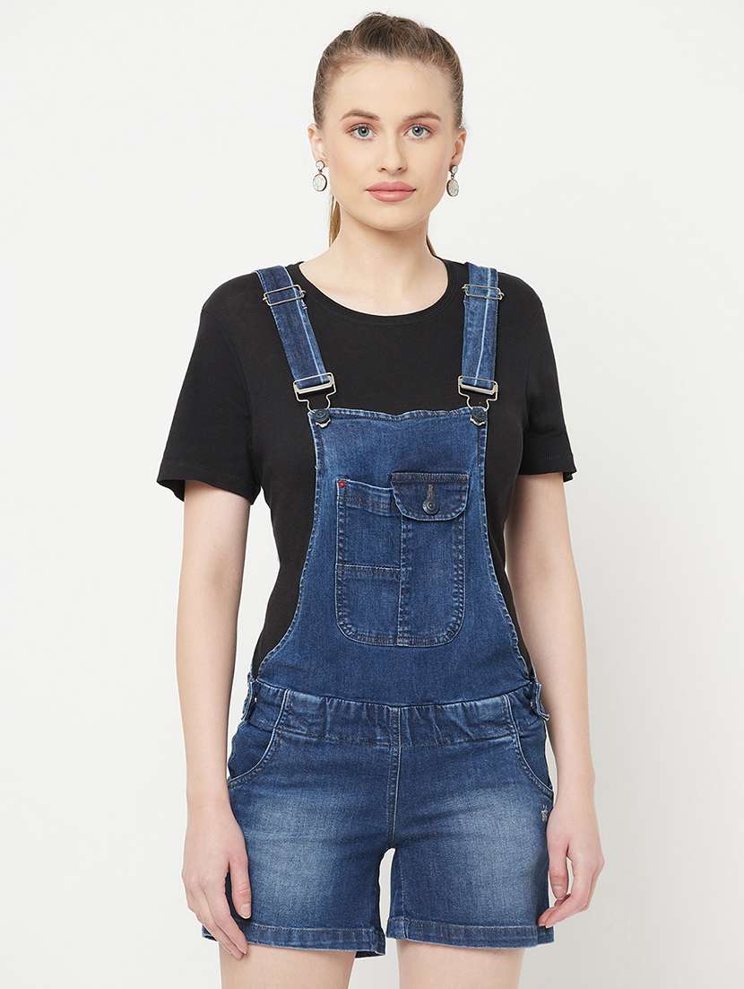 blue solid dungaree jumpsuit