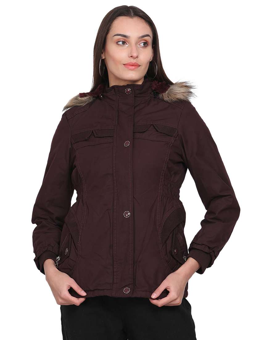 women brown solid long sleeve bomber jacket