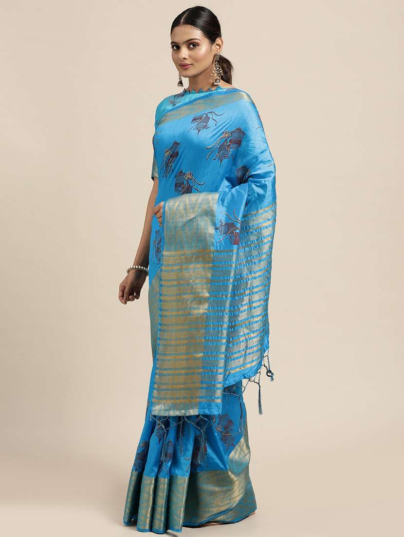 women's self design blue colored saree with blouse