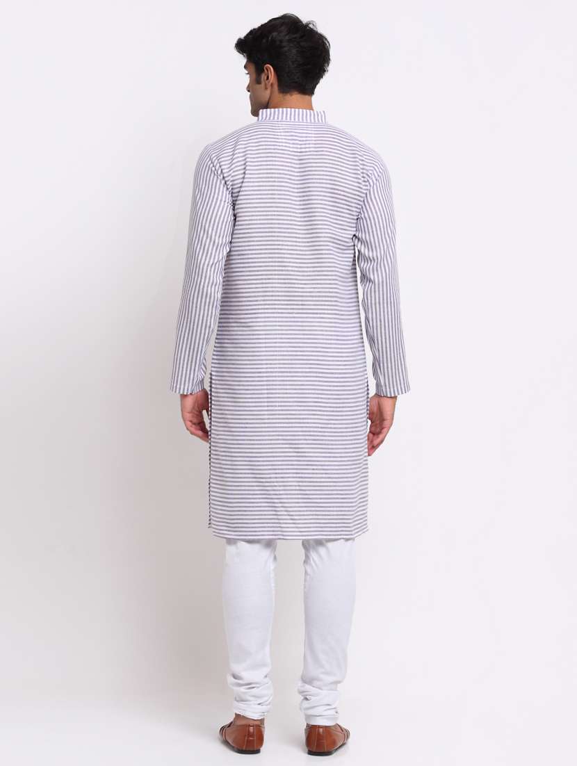 Grey Striped Long Kurtas Kurta - 18212937 -  Standard Image - 2