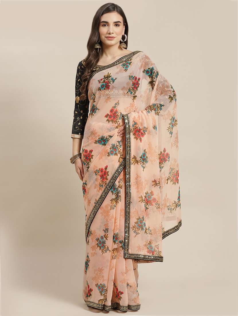 women's floral peach colored saree with blouse