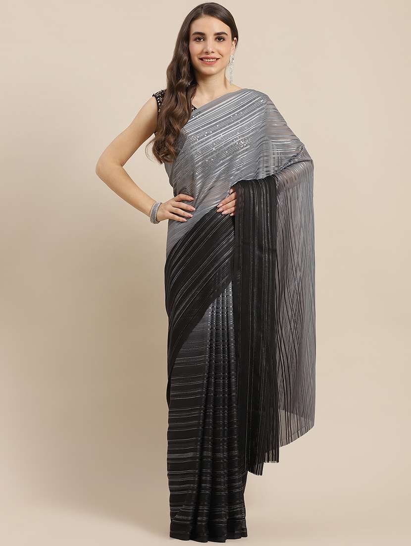 women's ombre black colored saree with blouse